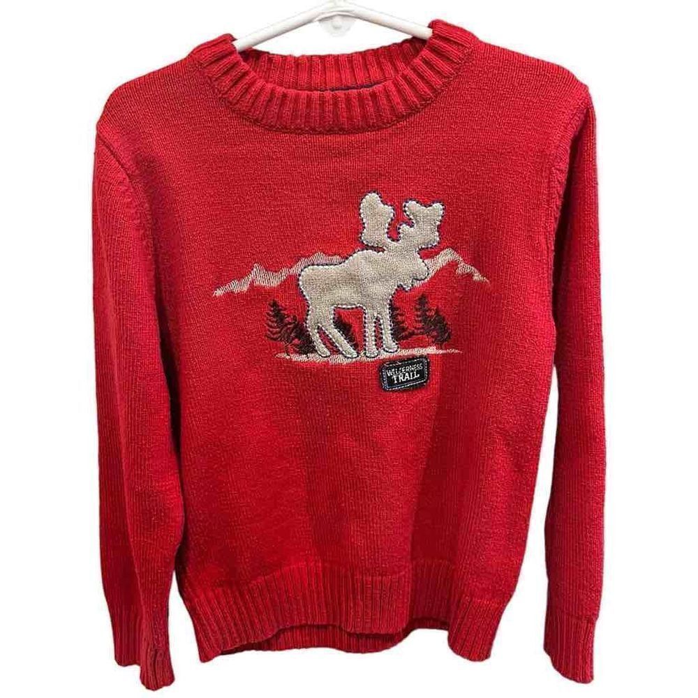Sonoma Life + Style Red Wilderness Trail Moose Christmas Sweater Kid’s Medium